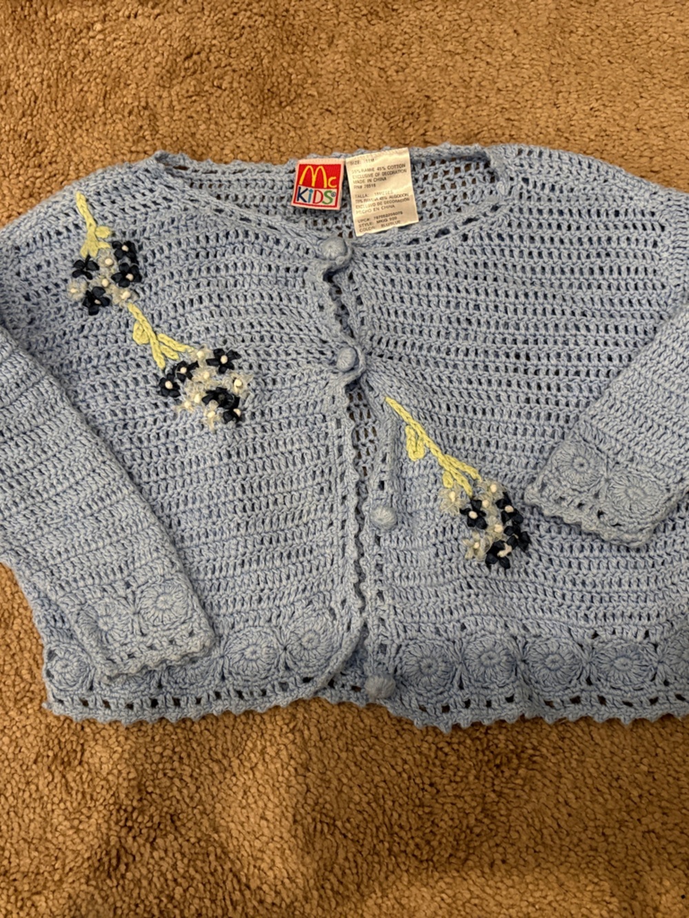 Light Blue Crochet Floral Button-Up Cardigan